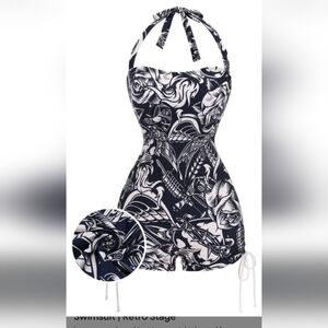 Women's Black and White One Piece Swimsuit